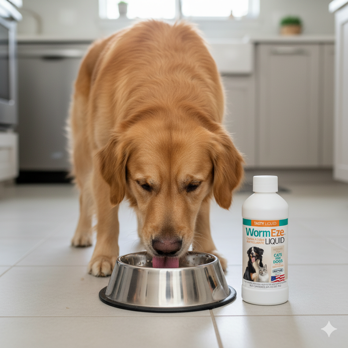 Wormeze Liquid Wormer 8 oz with Piperazine Cats Dogs Puppies Kittens Roundworm