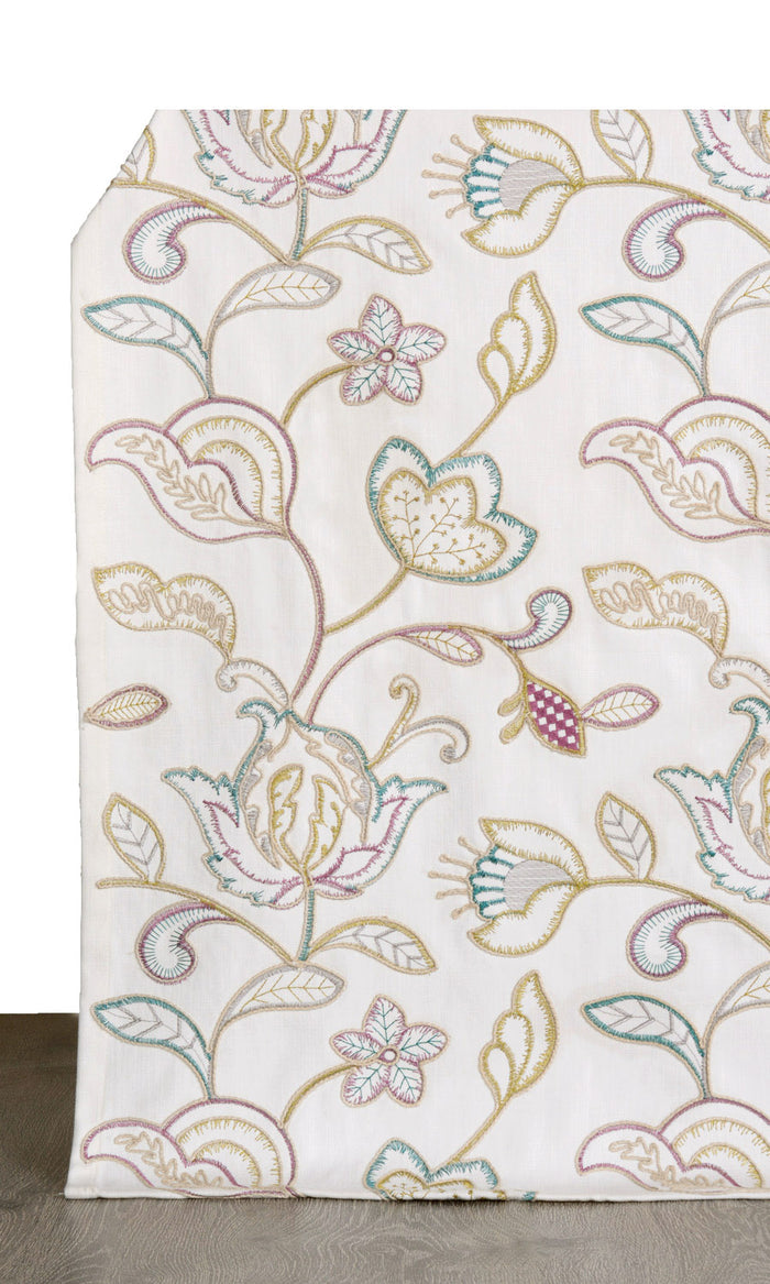 Vine Embroidered Drapes for Living, Bedroom, Kitchen, Bathroom (White/ Green/ Pink)