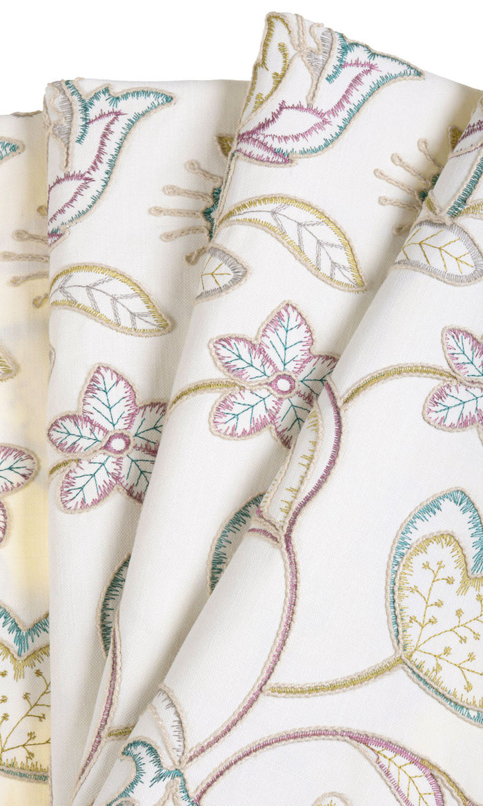 Vine Embroidered Drapes (White/ Green/ Pink) Extra Long Short Wide