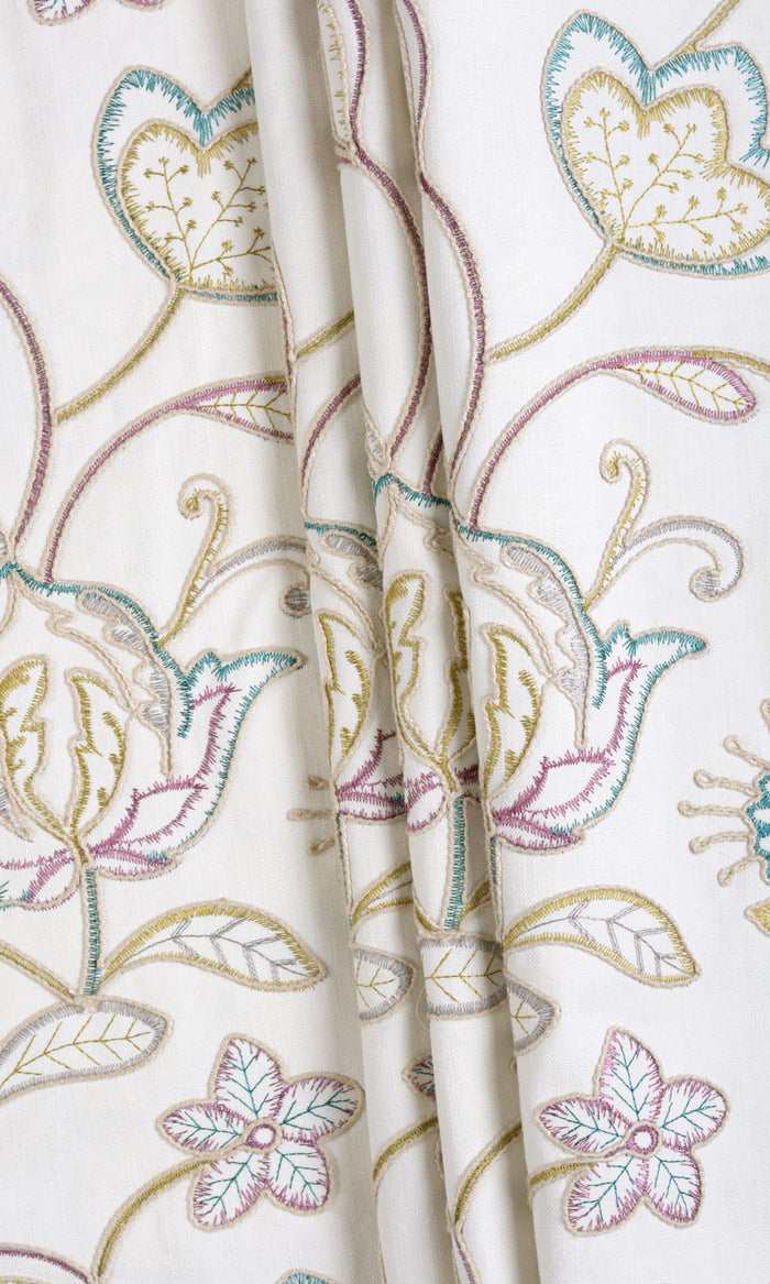 Vine Embroidered Curtains / Drapes / Window Drapery Panels (White/ Green/ Pink)