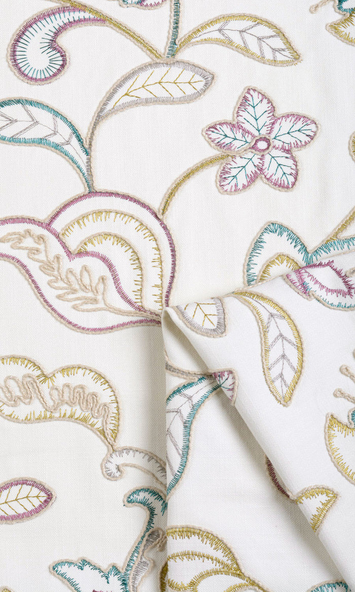 Vine Embroidered Made-to-Measure Curtains (White/ Green/ Pink)