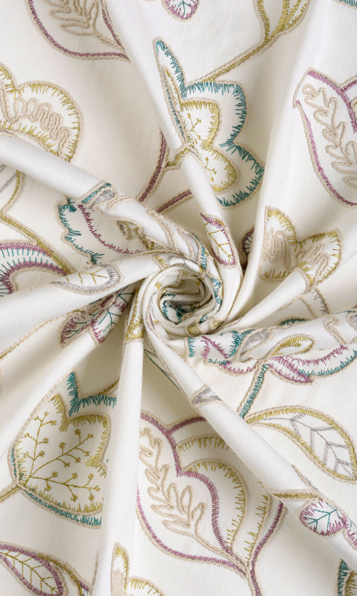 Vine Embroidered Any Size Style Curtains (White/ Green/ Pink)