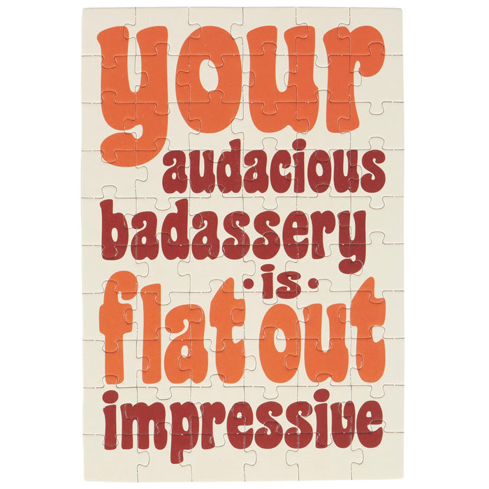 Jigsaw puzzle with funny quote on a beige background