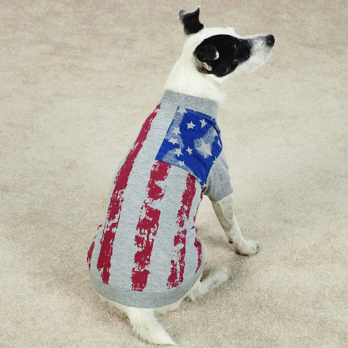 Zack & Zoey America's Pup Flag-Print Tee Shirt for Dogs, Gray Zack & Zoey