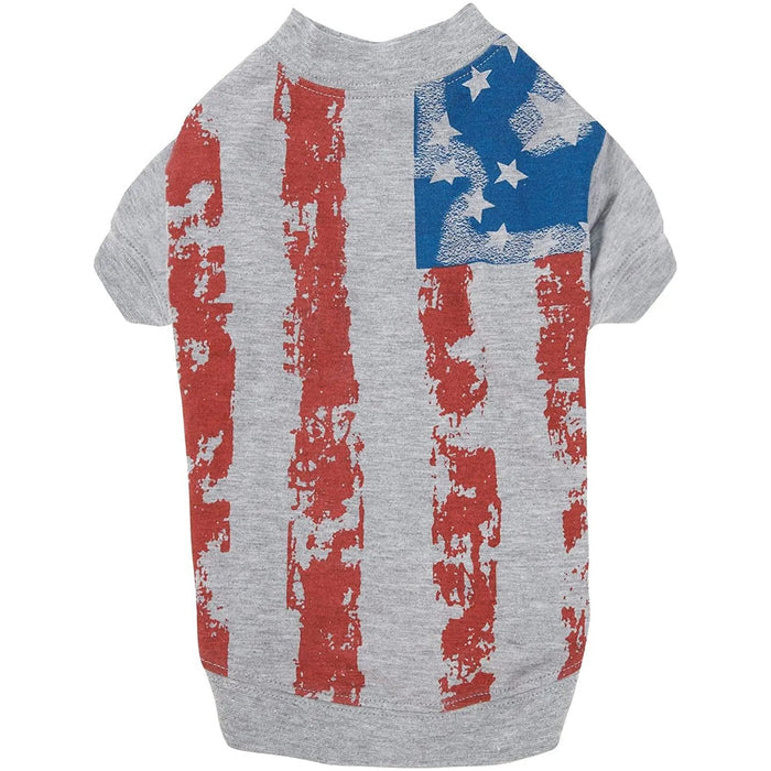 Zack & Zoey America's Pup Flag-Print Tee Shirt for Dogs, Gray Zack & Zoey