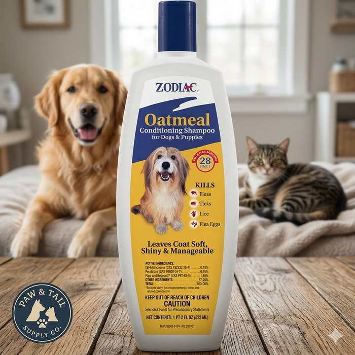 Zodiac Flea & Tick Shampoo Oatmeal Dogs & Puppies Conditioning 18 oz.