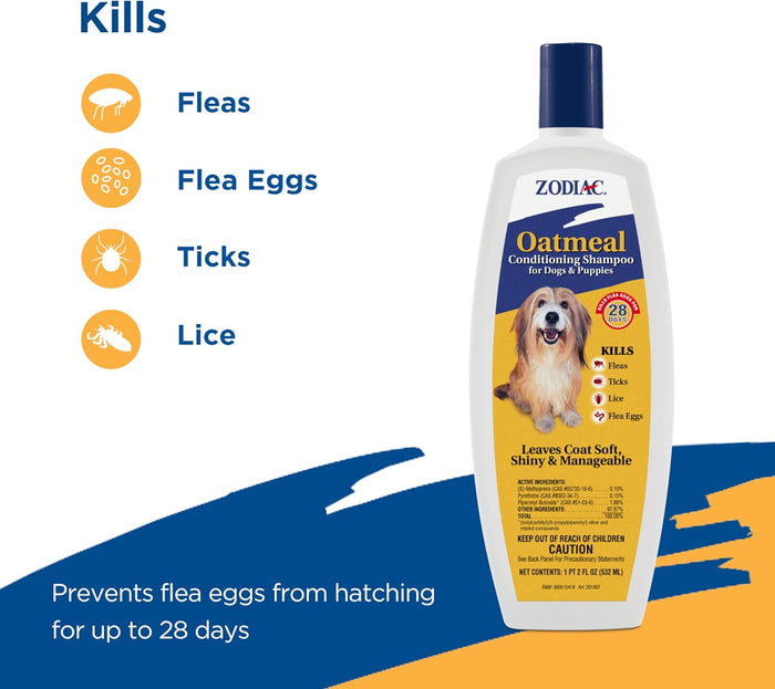Zodiac Flea & Tick Shampoo Oatmeal Dogs & Puppies Conditioning 18 oz.