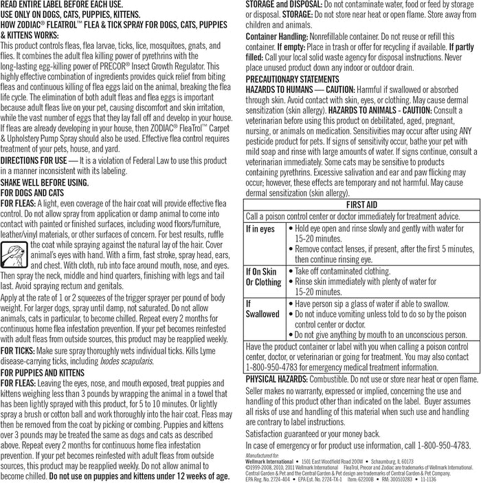 Zodiac Flea & Tick Spray for Dogs, Cats & Puppies, 16 oz