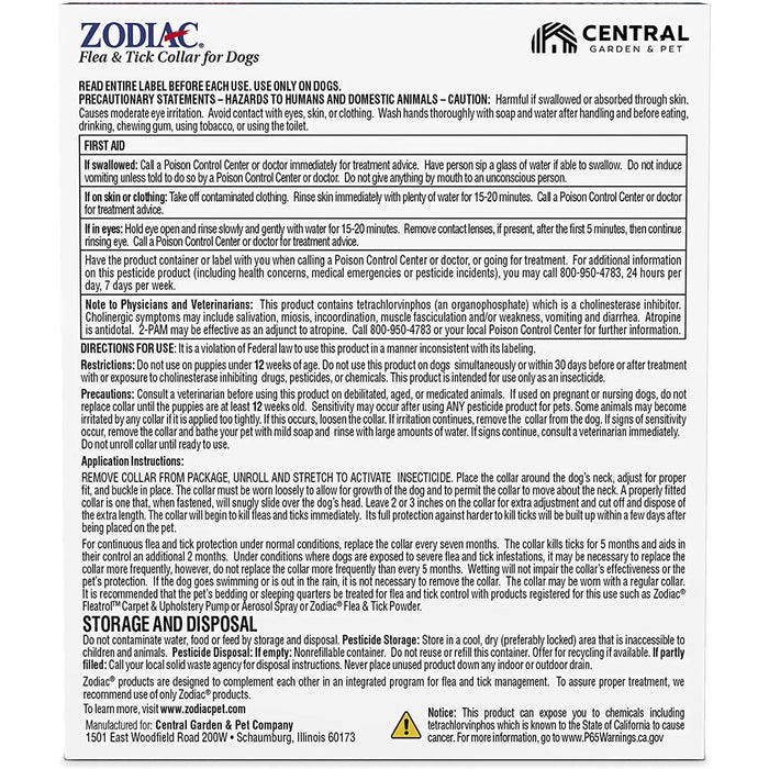Zodiac Pet Flea & Tick Collar For Dogs & Puppies Safe & Effective Zodiac