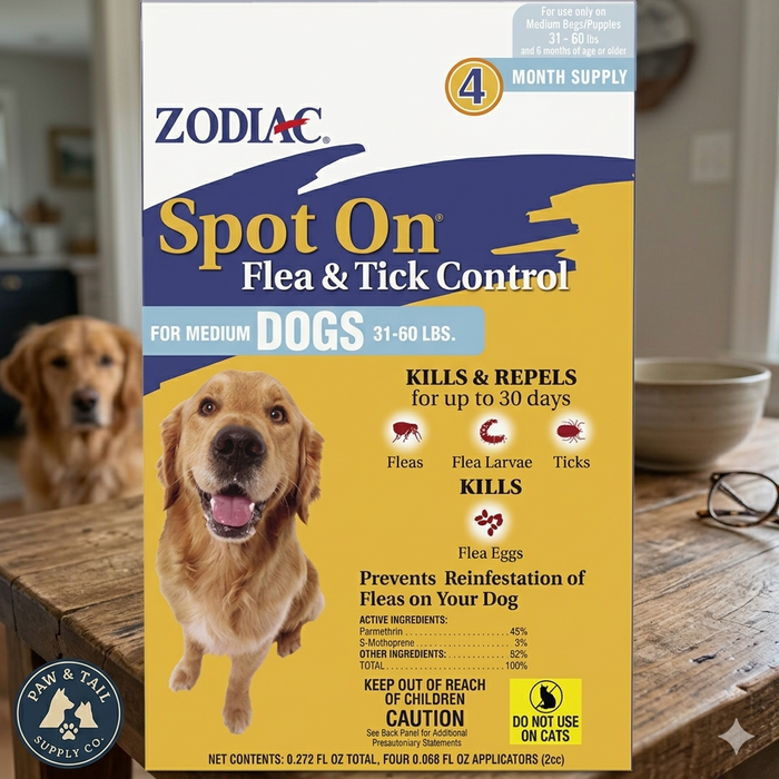 Zodiac Spot On Flea & Tick Control for Dogs 31-60 lbs 4 Month Supply