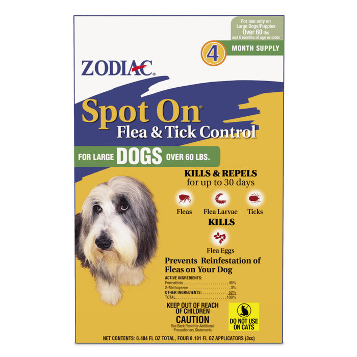 Zodiac Spot On Flea & Tick Control for Dogs Over 60 lbs 4 Month Supply