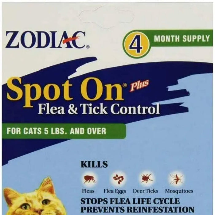 Zodiac Spot On Plus Flea & Tick Control for Cats 5lbs and Over 4 Month Supply