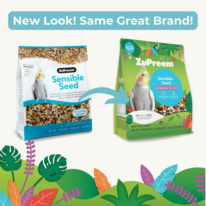 ZuPreem Sensible Seed Cockatiel Lovebird Food Seed Pellet Blend Medium Birds 2lbs.