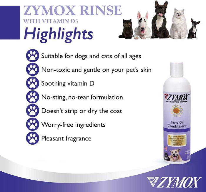 Zymox Leave-On Conditioner with Vitamin D3 12oz Skin Soothing Treatment for Dogs & Cats