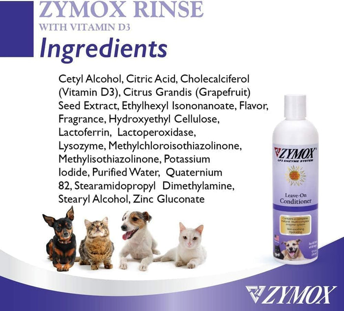 Zymox Leave-On Conditioner with Vitamin D3 12oz Skin Soothing Treatment for Dogs & Cats