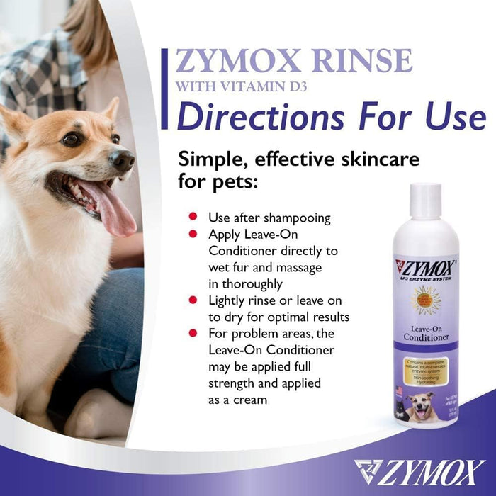 Zymox Leave-On Conditioner with Vitamin D3 12oz Skin Soothing Treatment for Dogs & Cats