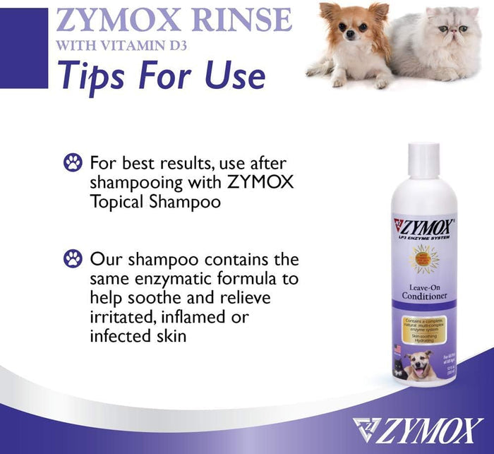 Zymox Leave-On Conditioner with Vitamin D3 12oz Skin Soothing Treatment for Dogs & Cats