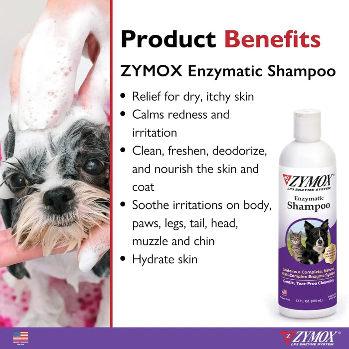 Zymox LP3 Enzyme Pet Shampoo w/ Vitamin D3 12oz Soothes Itchy Dogs & Cats