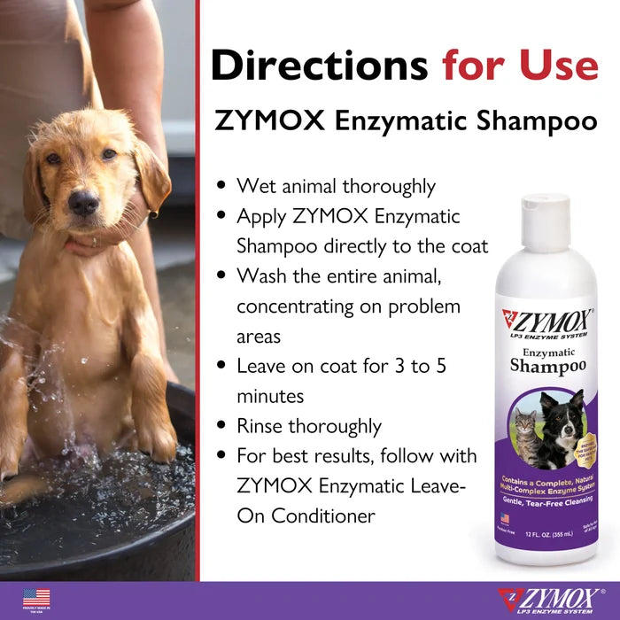 Zymox LP3 Enzyme Pet Shampoo w/ Vitamin D3 12oz Soothes Itchy Dogs & Cats