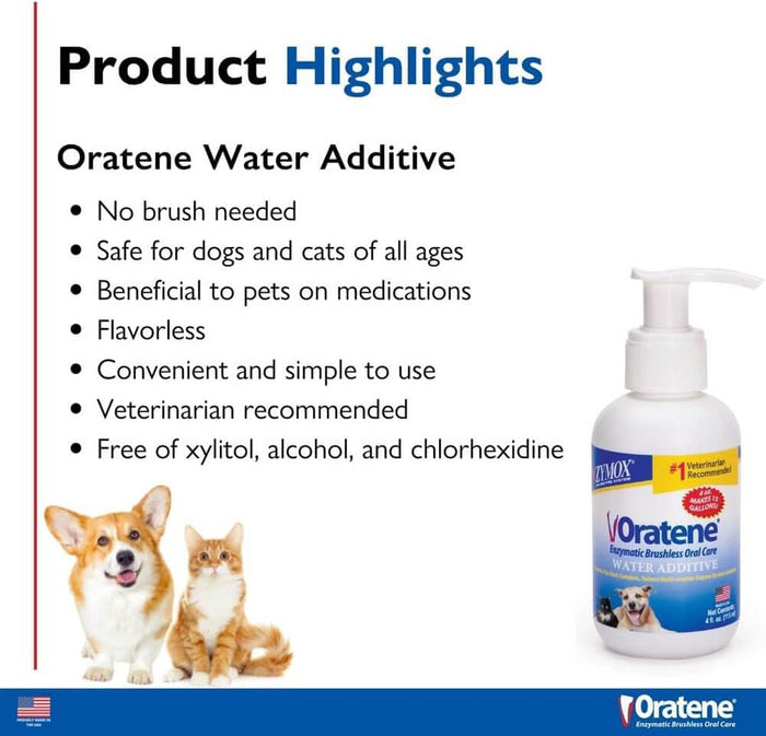 Zymox Oratene Enzymatic Brushless Oral Care Water Additive Animal Use Only 8 oz.