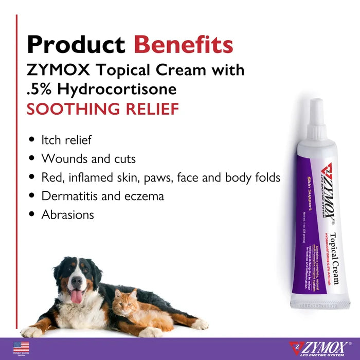 Zymox Topical Cream 0.5% Hydrocortisone LP3 Enzyme Itch Relief for Pets